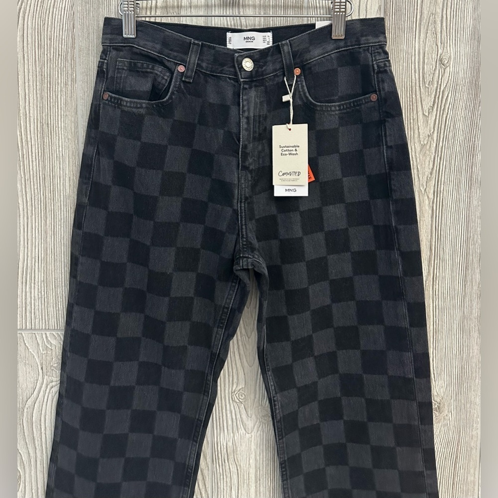 NEW! MNG CHECKERED Jeans Size 6 NWT Womens Black - Picture 12 of 14